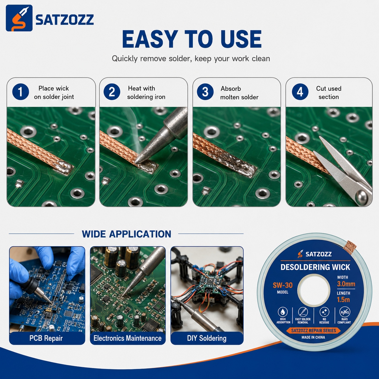 How to Use SATZOZZ Desoldering Wick