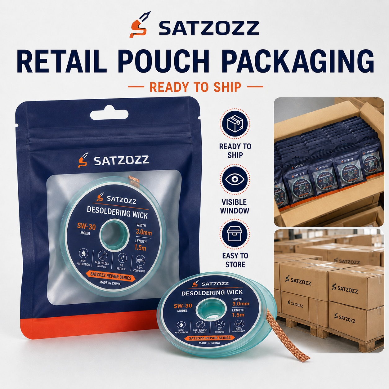 SATZOZZ Desoldering Wick Retail Pouch Packaging