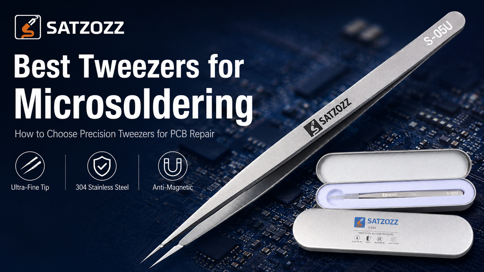 SATZOZZ S-05U Precision Tweezers for Microsoldering and PCB Repair