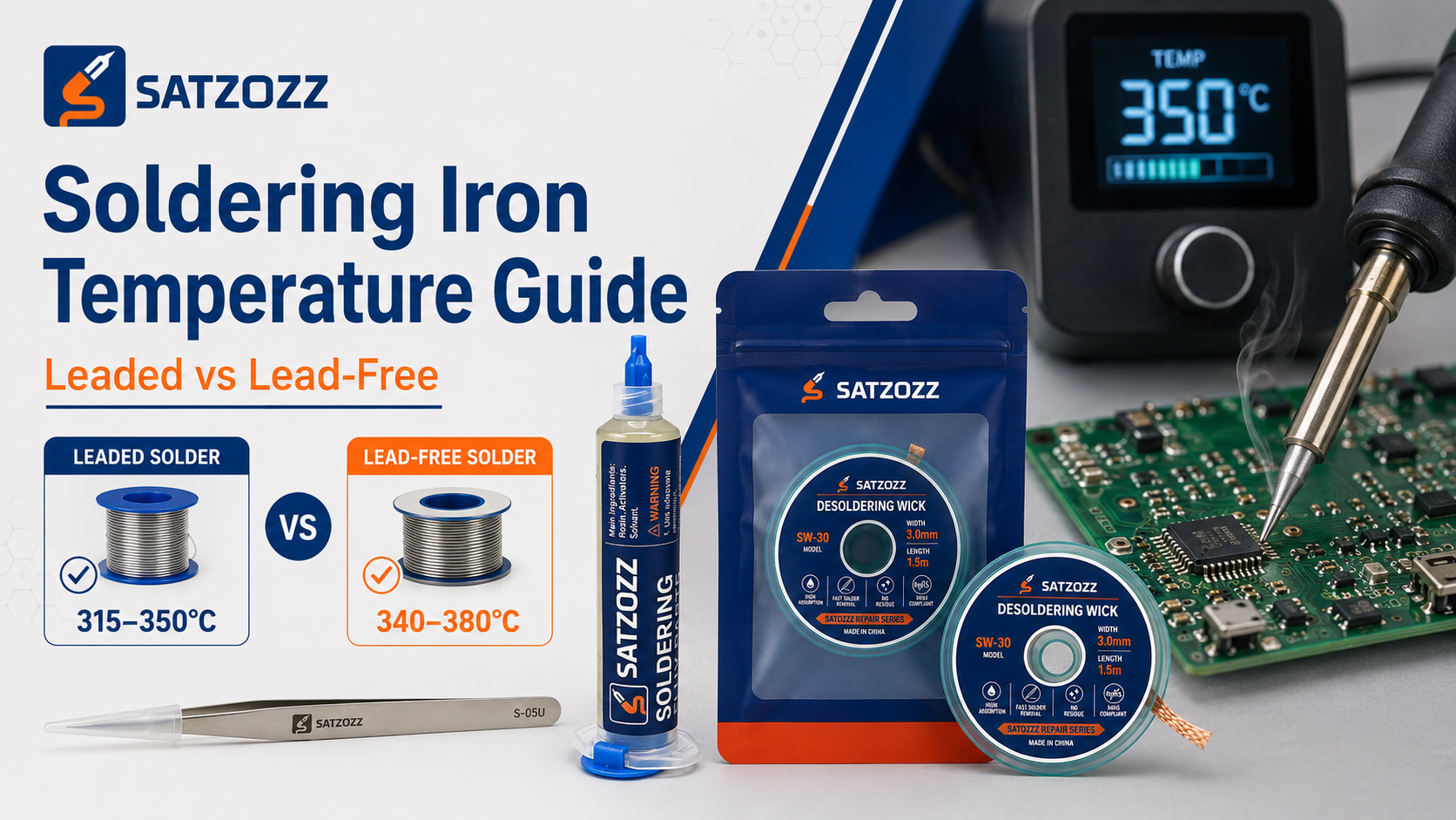 Leaded and lead-free soldering iron temperature comparison for PCB repair