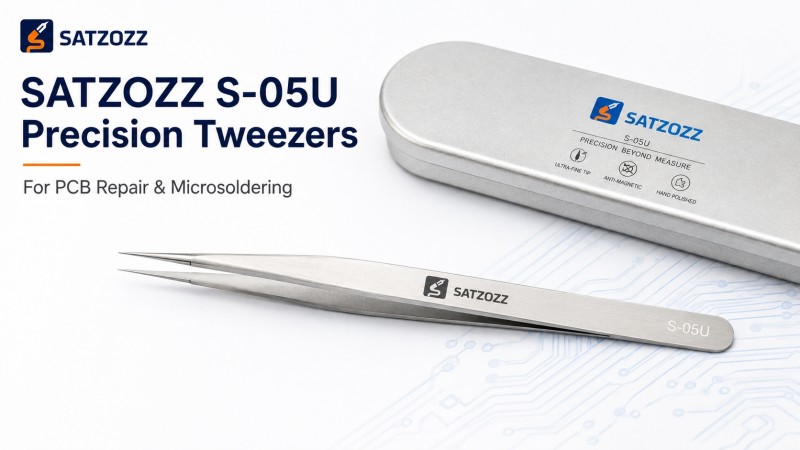 Misaligned precision tweezer tips compared with correctly aligned tips for PCB repair