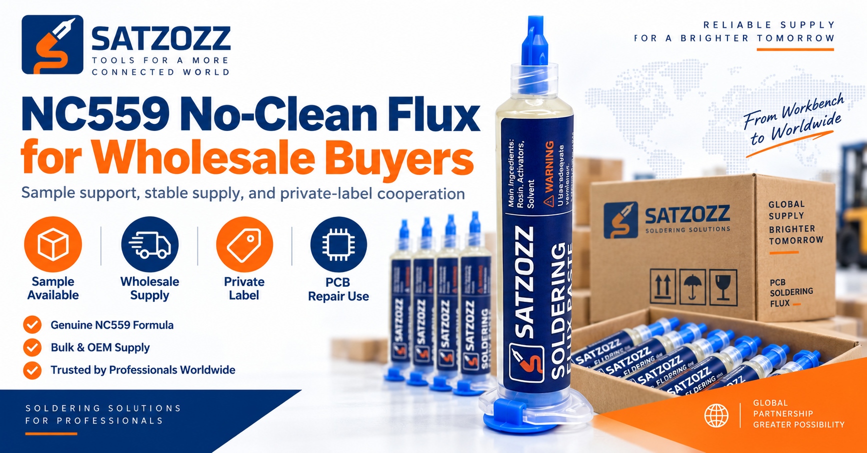 SATZOZZ NC559 no-clean soldering flux for wholesale PCB repair buyers